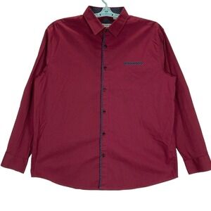 Alex Vando Men's Shirt XXL Long Sleeve Pattern Collar Cuffs Button Up Burgundy